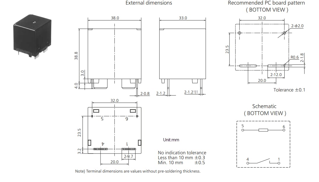 机械图纸 - Panasonic Industrial Devices HE-A通用功率继电器